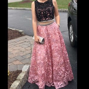 Pink and black two piece prom dress